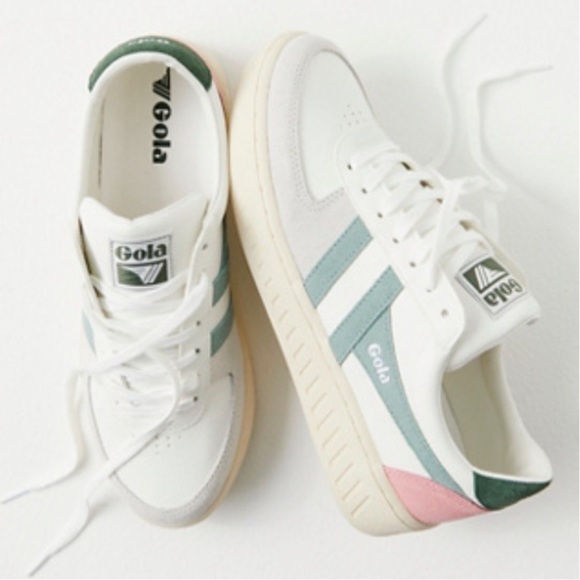 Gola Shoes - Gola Grandslam Trident White Green Mist Evergreen Pink Trainer 7.5